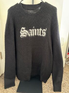 AllSaints Black Fuzzy Logo Knit Sweater